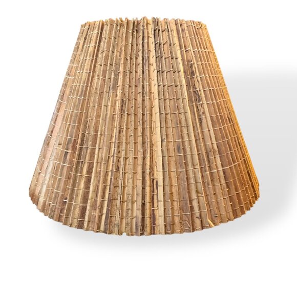 VTG MCM 60s Rattan Lamp Shade Pleated Palm Leaf Bamboo Natural Brown 15.5"Tall - Picture 7 of 16